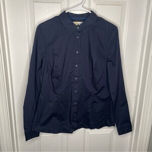 Boden Cotton Blend Button Down Long Sleeve Blouse W0638 Classic in Navy Blue 10R